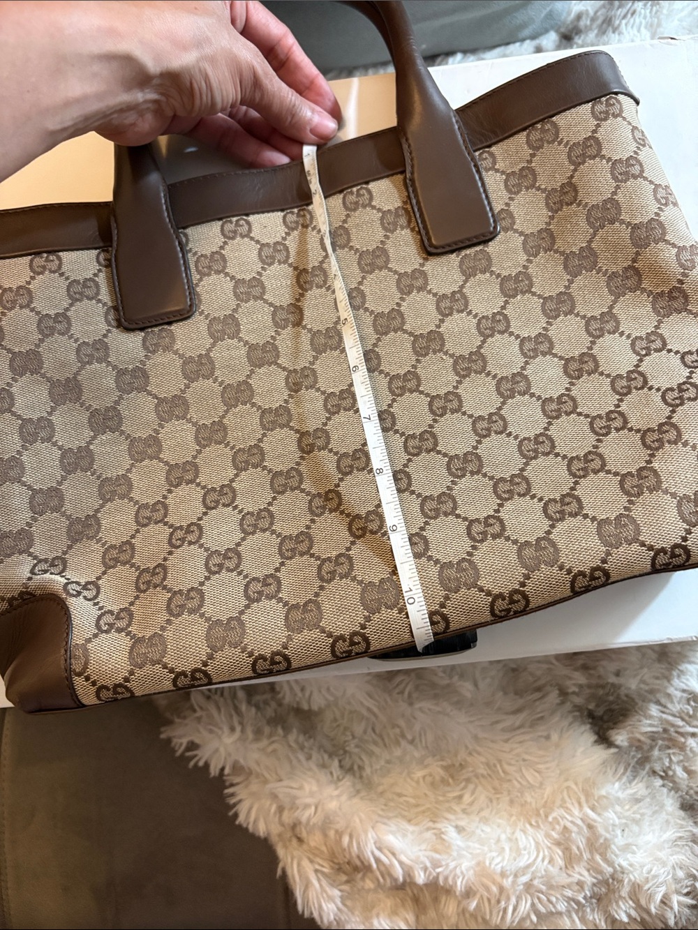 Gucci Beige GG Canvas Tote with Brown Leather Trim - Picture 12 of 12